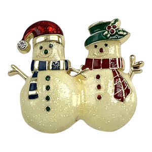 Monet Snowman Holiday Enamel Rhinestone Brooch Pin 2211